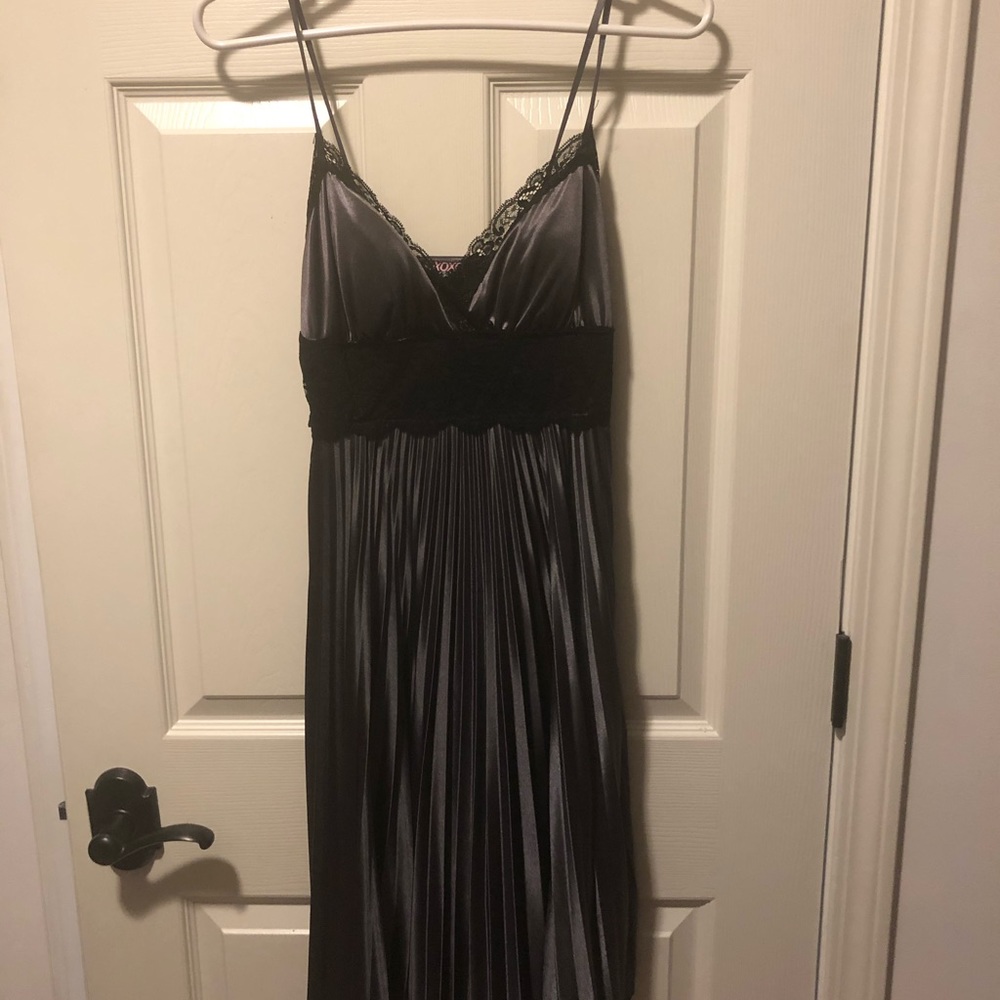 XOXO silver with black lace trim cocktail dress